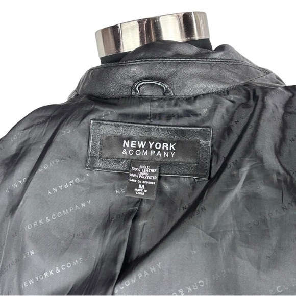 VINTAGE 90S NEW YORK & CO BLACK LEATHER NOTCHED COLLAR BUTTON DOWN BLAZER JACKET - Picture 13 of 13